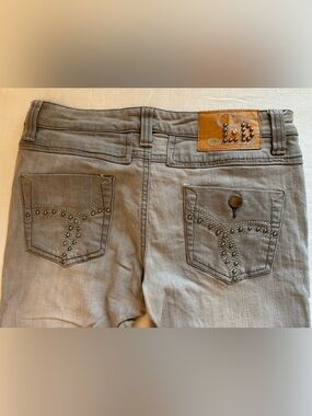 Lady Dutch Light Grey Lowrise Skinny Jeans Y2K Boho Western Studded Stretch  26